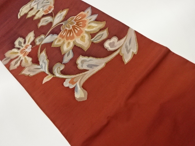 草花模様織出し袋帯